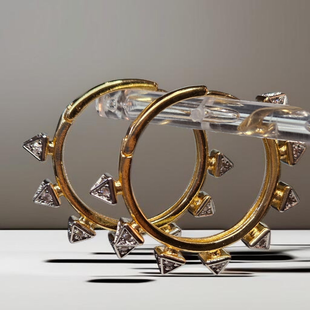 18k Gold Plated Stainless Micro Pave Zircon Crystal Prism Spike Hoop Earrings